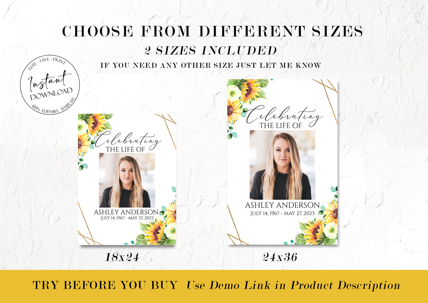 Celebration Of Life Sunflower 5 Photo Collage Funeral Welcome Sign Set Templates, Sunflower Photo Memorial Sign, Sunflower Funeral Photo Display Set