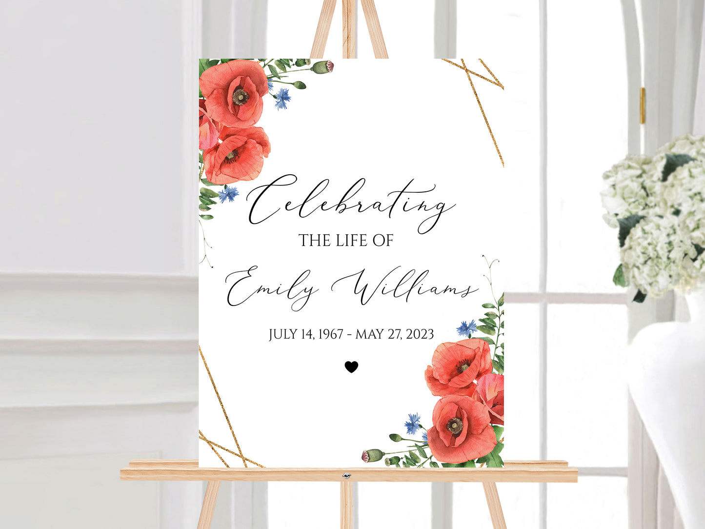 Celebration Of Life Red Poppies Greenery Funeral Welcome Sign Template, Red Poppies Greenery Memorial Sign, Editable Red Funeral Sign, Red Poppies Greenery Funeral