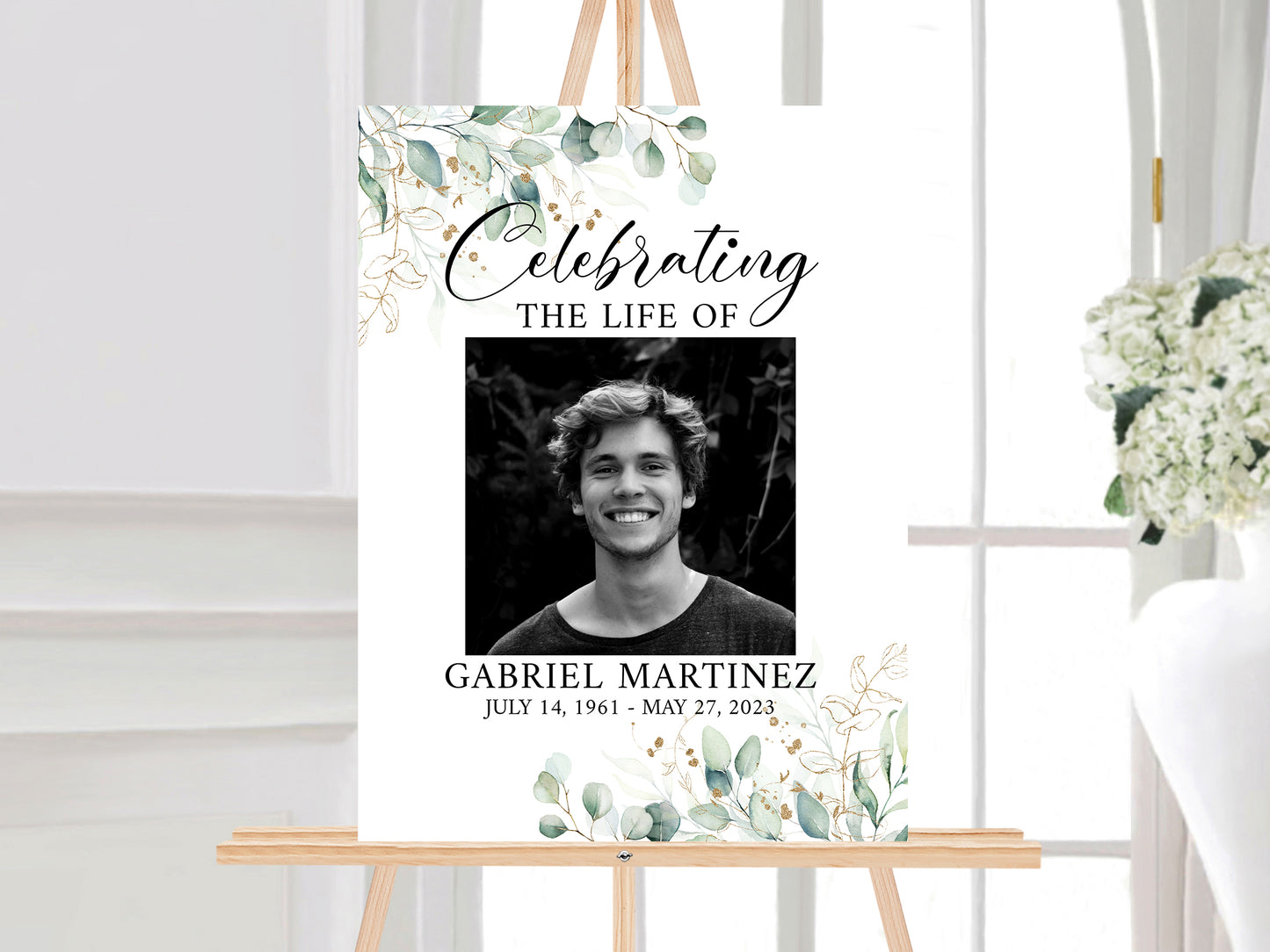 Editable Celebration Of Life Watercolor Greenery Gold Funeral Welcome Sign Template Large Funeral Sign, Funeral Sign Poster, Funeral Decoration G1