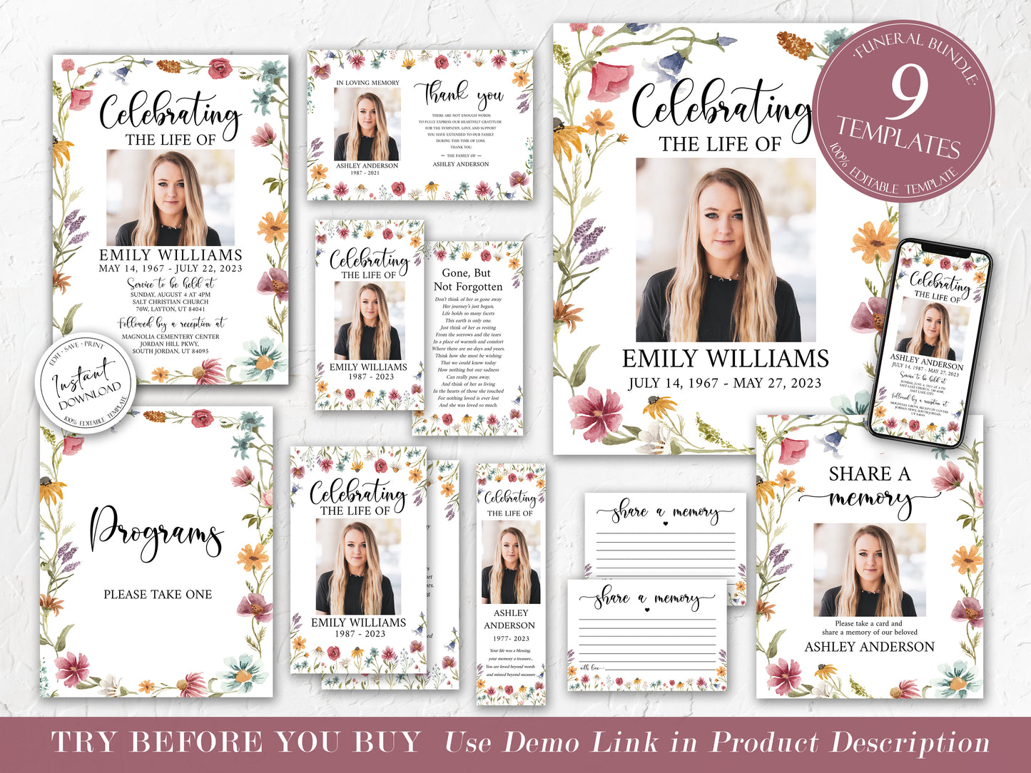 Celebration of Life Red Greenery Wildflower Meadow Funeral Bundle, Wildflower Memorial Package Wildflower Funeral Set