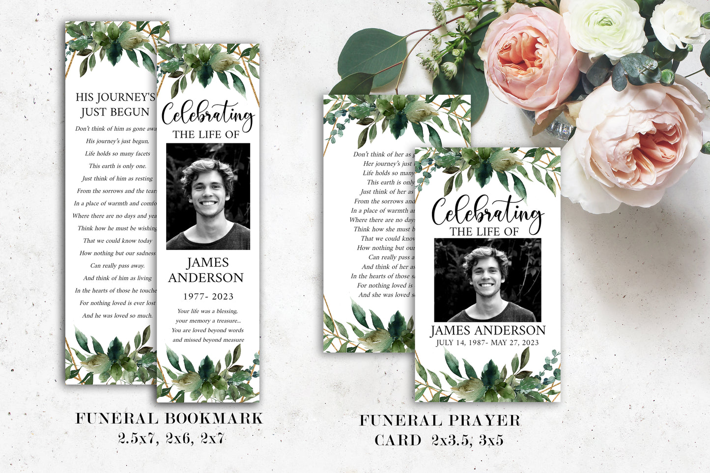 Celebration of Life Watercolor Greenery Gold Funeral Bundle Q1