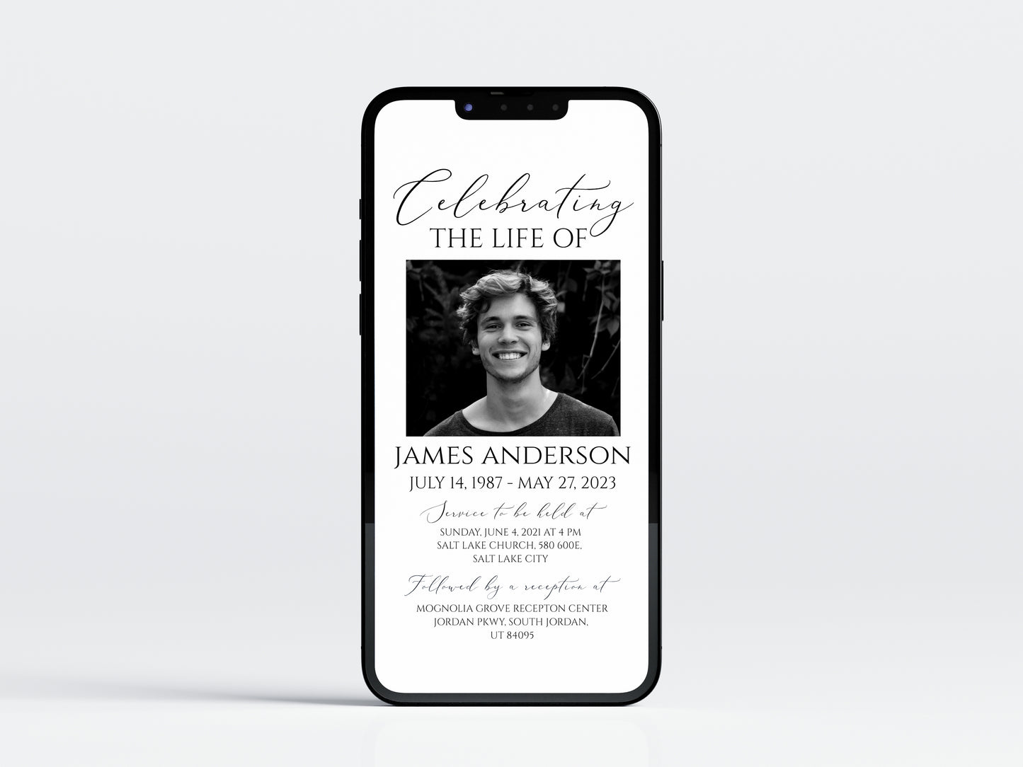Digital Funeral Invitation, Floral Funeral Announcement, Memorial Evite, Electronic Funeral Invite for women, Memorial Service Invitation S1