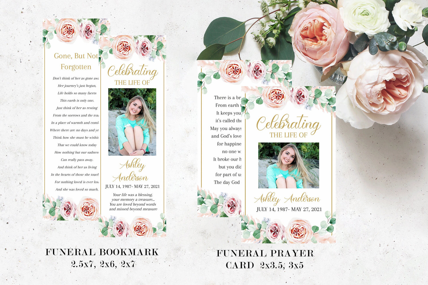 Editable Blush Pink Roses Greenery Funeral Bundle, Memorial Package, Celebration of Life Invitation Package, In Loving Memory Suite, Pink Roses Funeral Set F1