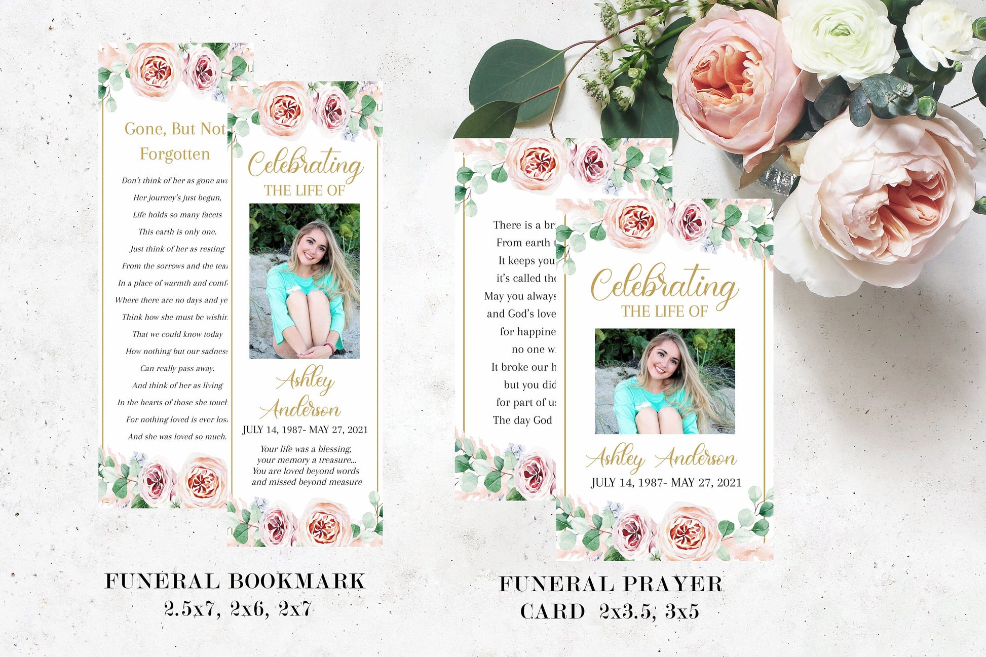 Editable Blush Pink Roses Greenery Funeral Bundle, Memorial Package, Celebration of Life Invitation Package, In Loving Memory Suite, Pink Roses Funeral Set F1