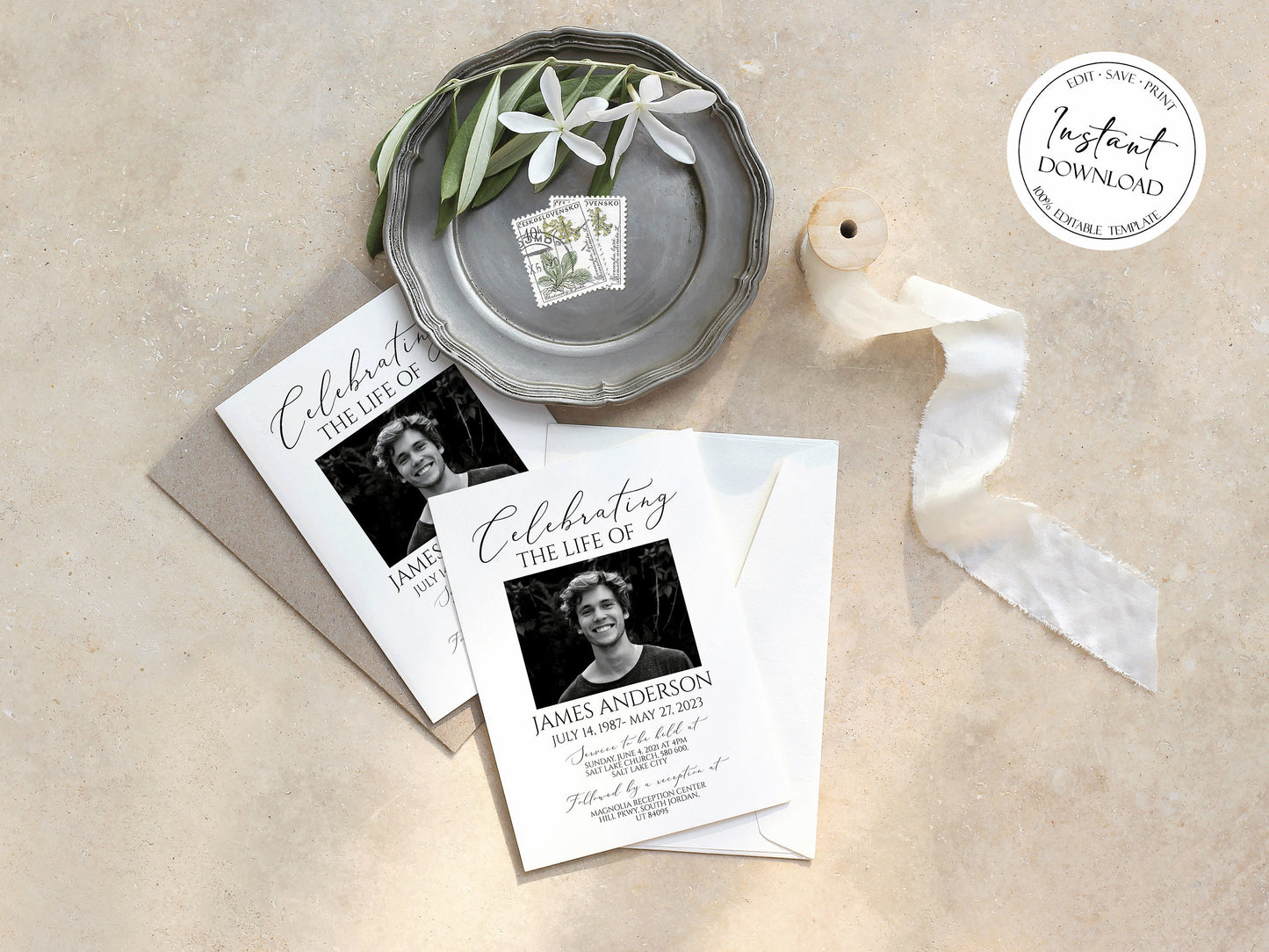 Celebration of life Invitation, Funeral Invitations, Funeral Announcement, Funeral Card Template, Printable Memorial Service Invitation S1