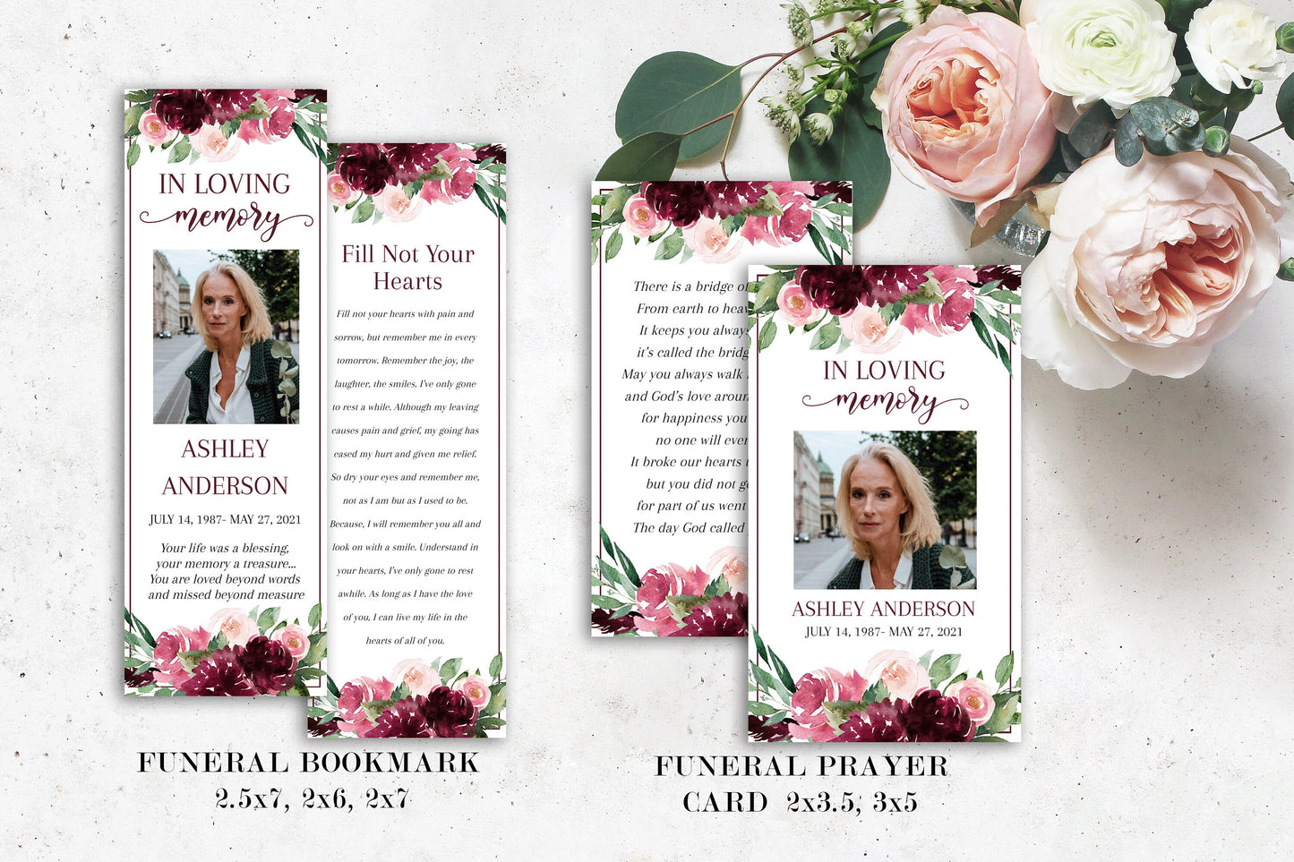 Editable Red Roses Funeral Bundle, Red Memorial Package, Celebration of Life Package, In Loving Memory Suite, Red Floral Funeral Bundle R3