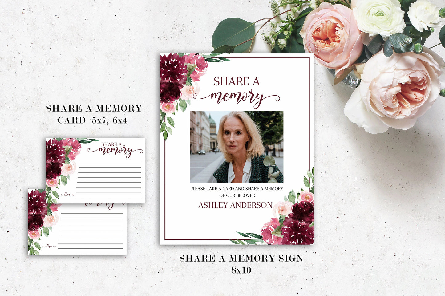 Editable Red Roses Funeral Bundle, Red Memorial Package, Celebration of Life Package, In Loving Memory Suite, Red Floral Funeral Bundle R3