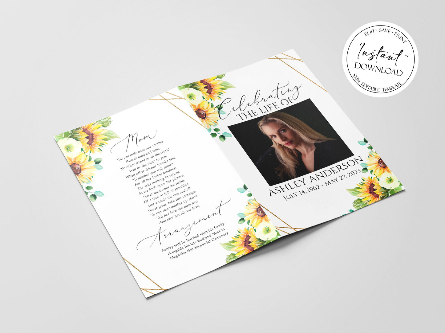 11x17 Celebration of Life Sunflower Funeral Program Template, Sunflower Funeral Program, Yellow Flowers Memorial Program, Sunflower Obituary Program Funeral Mass Program