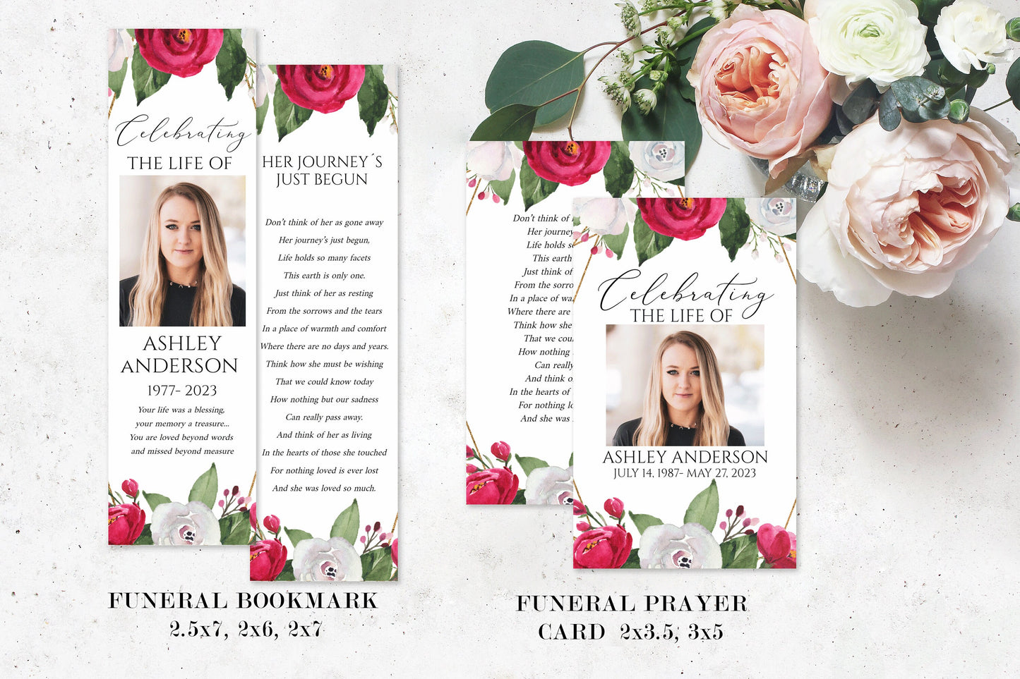 Editable White Pink Roses Funeral Bundle, Memorial Package, Celebration of Life Package In Loving Memory Suite Funeral Bundle Funeral Set P2