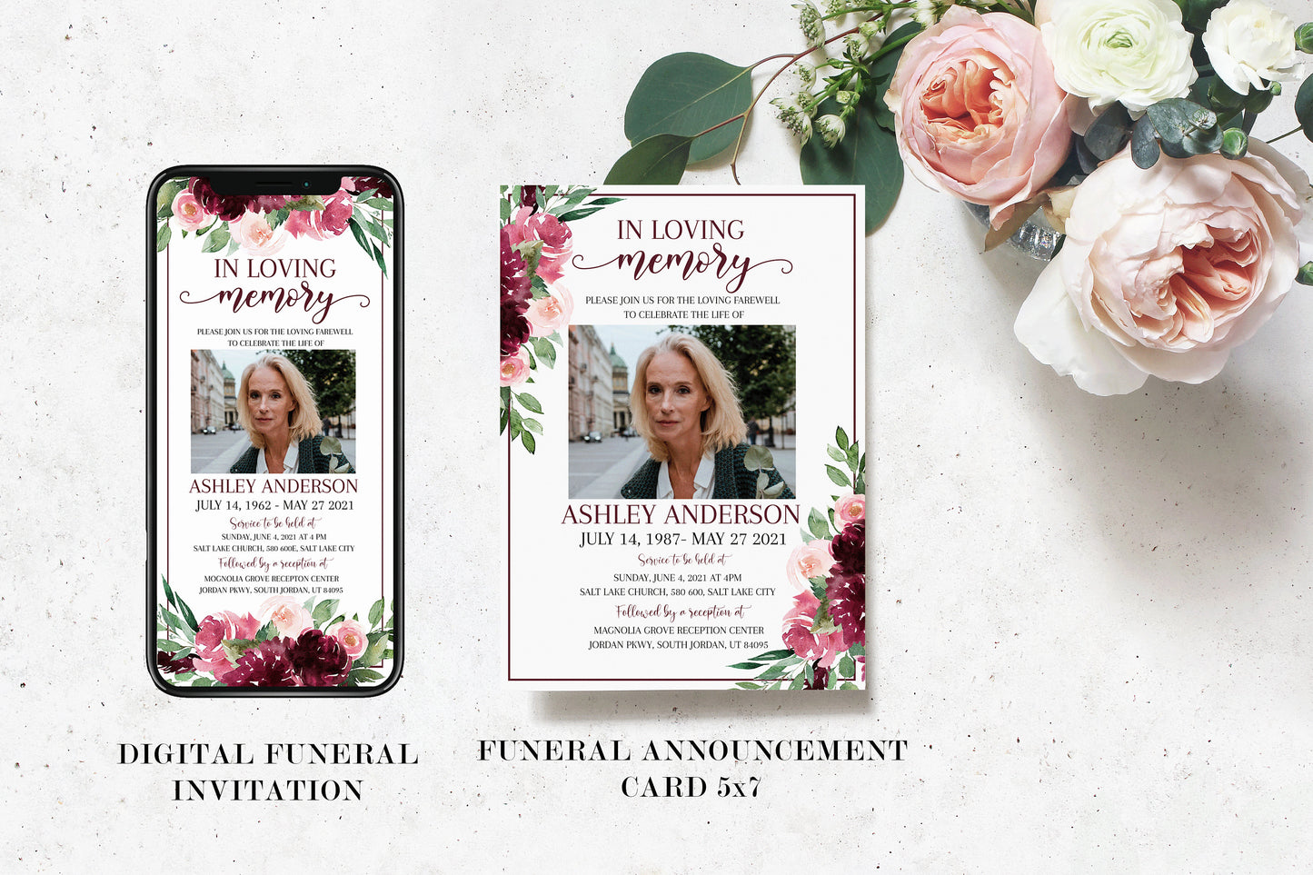 Editable Red Roses Funeral Bundle, Red Memorial Package, Celebration of Life Package, In Loving Memory Suite, Red Floral Funeral Bundle R3