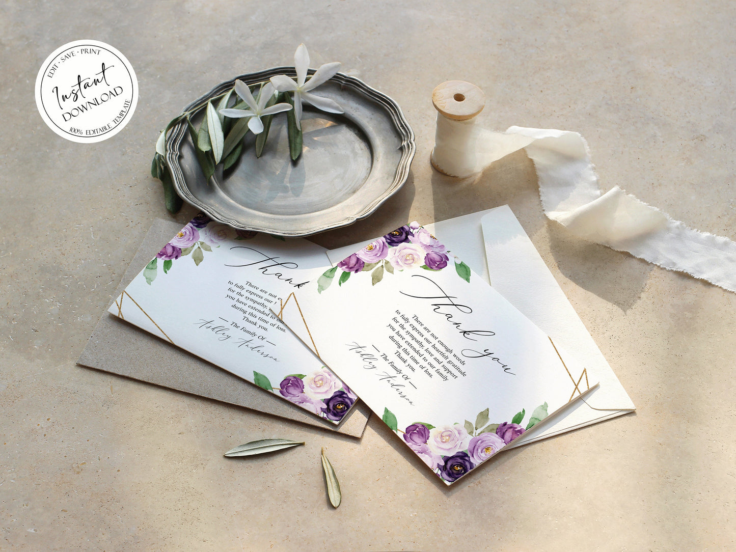 Funeral thank you, Celebration of life, Funeral Thank You Photo, Memorial Card, Printable Thank You Card Template, Editable Sympathy Card, P1
