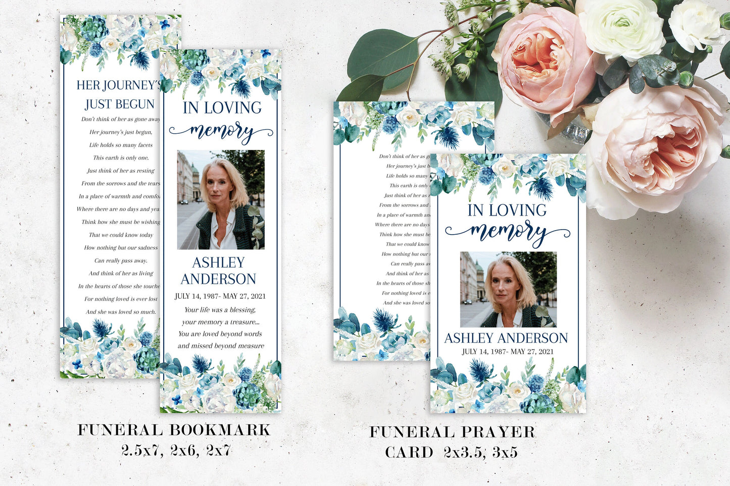 In Loving Memory Blue White Floral Funeral Bundle, Memorial Package, Celebration of Life Package, In Loving Memory Suite, Blue Funeral Set, Blue Funeral B1