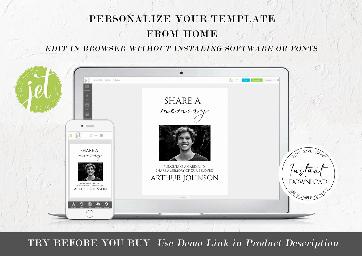 Share a Memory Funeral Sign and Share a Memory Card, Greenery Funeral Memory Card, Editable Funeral share a memory template, Funeral Announcement S1