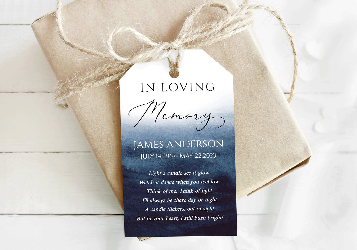 Celebration of life Invitation Ocean Funeral Favor Tag Template Memorial Candle Favor Tag, Blue In Loving Memory Favor Tag, Funeral Keepsake B5