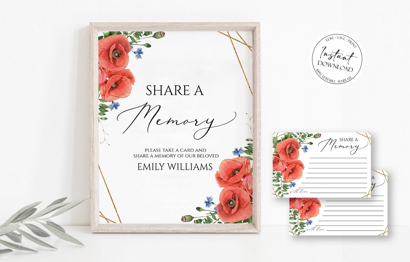 Celebration of Life Red Poppies Greenery Funeral Bundle, Red Poppies Memorial Package, Celebration of Life Package, In Loving Memory Suite, Red Poppies Funeral Set