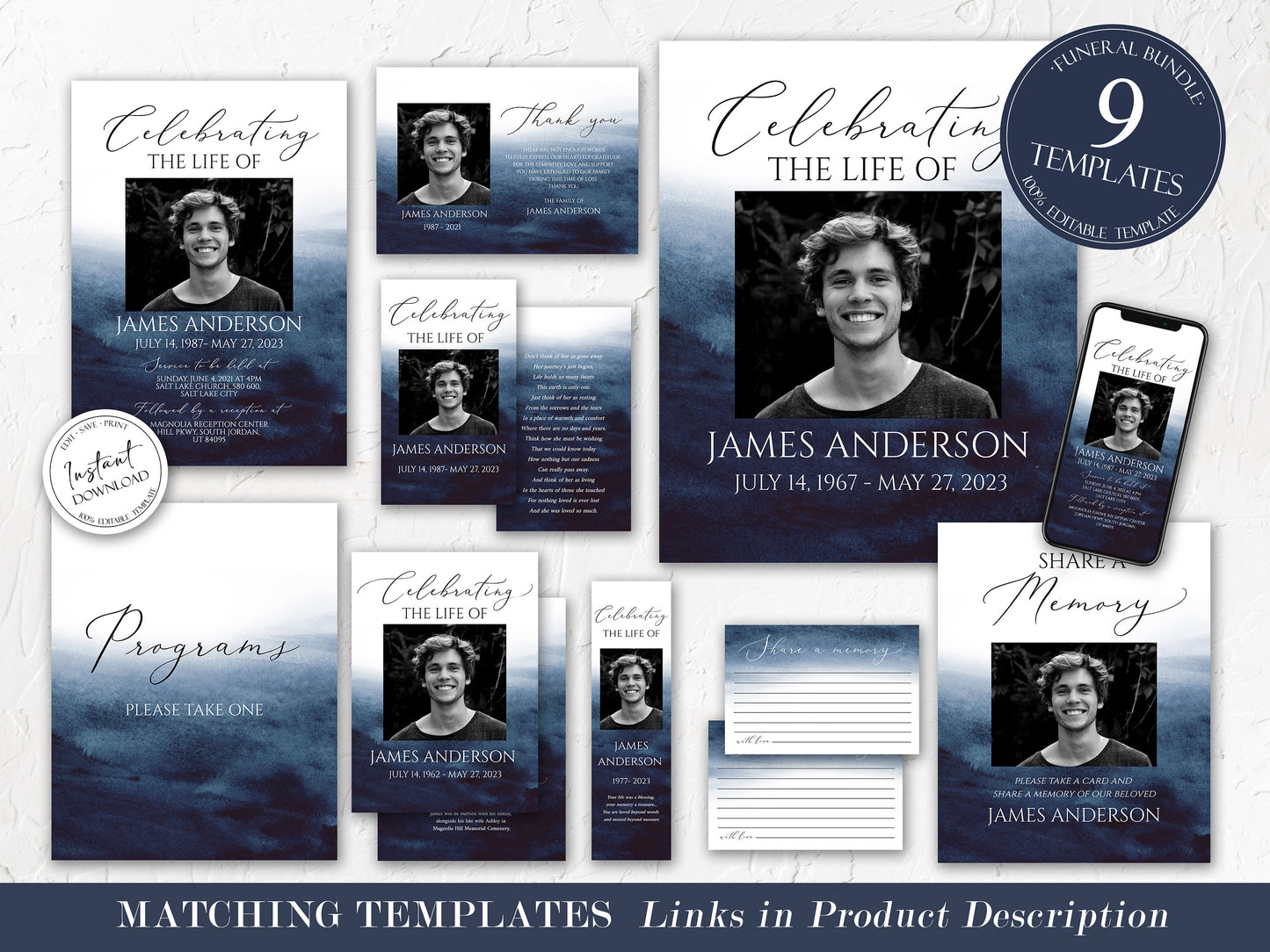 Celebration of life Invitation Ocean Funeral Favor Tag Template Memorial Candle Favor Tag, Blue In Loving Memory Favor Tag, Funeral Keepsake B5