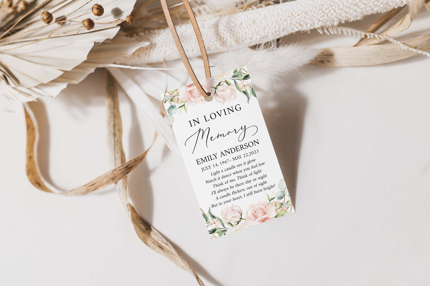 Celebration of life Blush Pink Funeral Favor Tag Template, Memorial Candle Favor Tag, Pink In Loving Memory Favor Tag, Funeral Keepsake P4