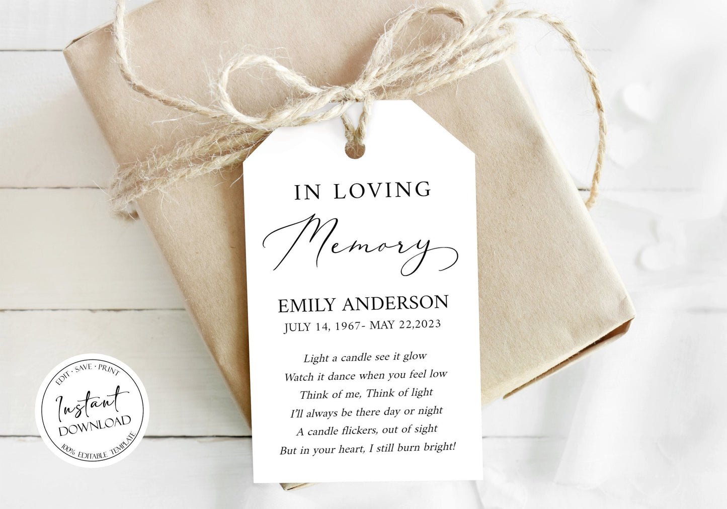 Celebration of life Invitation Funeral Favor Tag Template, Memorial Candle Favor Tag, Editable In Loving Memory Favor Tag, Funeral Keepsake S1