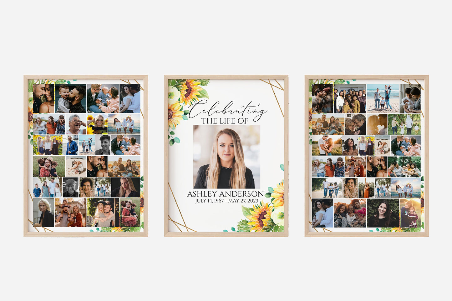 Celebration Of Life Sunflower Photo Collage Funeral Welcome Sign Templates, Sunflower Photo Memorial Sign, Sunflower Funeral Photo Display Set