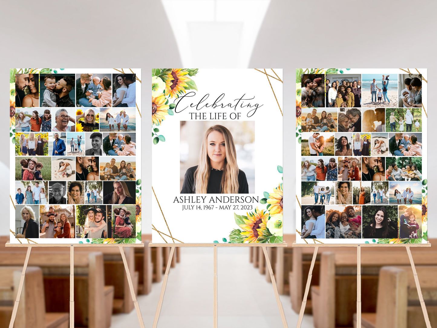 Celebration Of Life Sunflower Photo Collage Funeral Welcome Sign Templates, Sunflower Photo Memorial Sign, Sunflower Funeral Photo Display Set