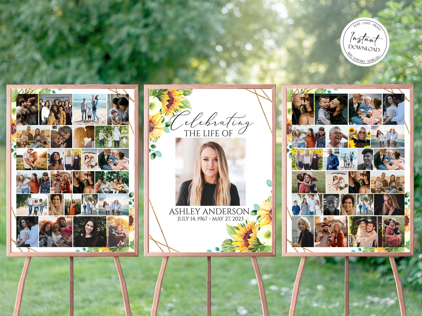 Celebration Of Life Sunflower Photo Collage Funeral Welcome Sign Templates, Sunflower Photo Memorial Sign, Sunflower Funeral Photo Display Set