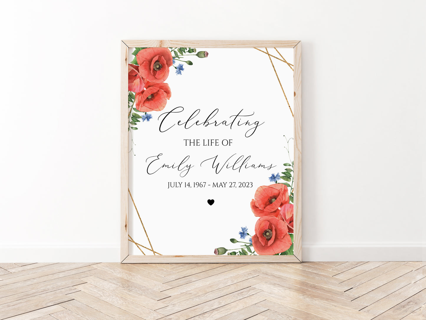 Celebration Of Life Red Poppies Greenery Funeral Welcome Sign Template, Red Poppies Greenery Memorial Sign, Editable Red Funeral Sign, Red Poppies Greenery Funeral