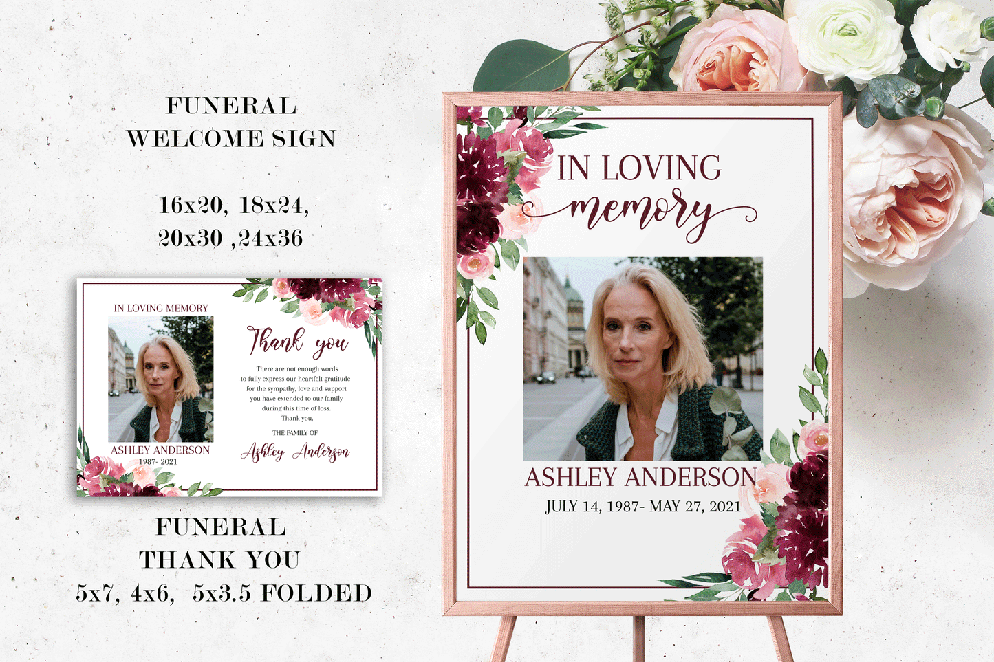 Editable Red Roses Funeral Bundle, Red Memorial Package, Celebration of Life Package, In Loving Memory Suite, Red Floral Funeral Bundle R3