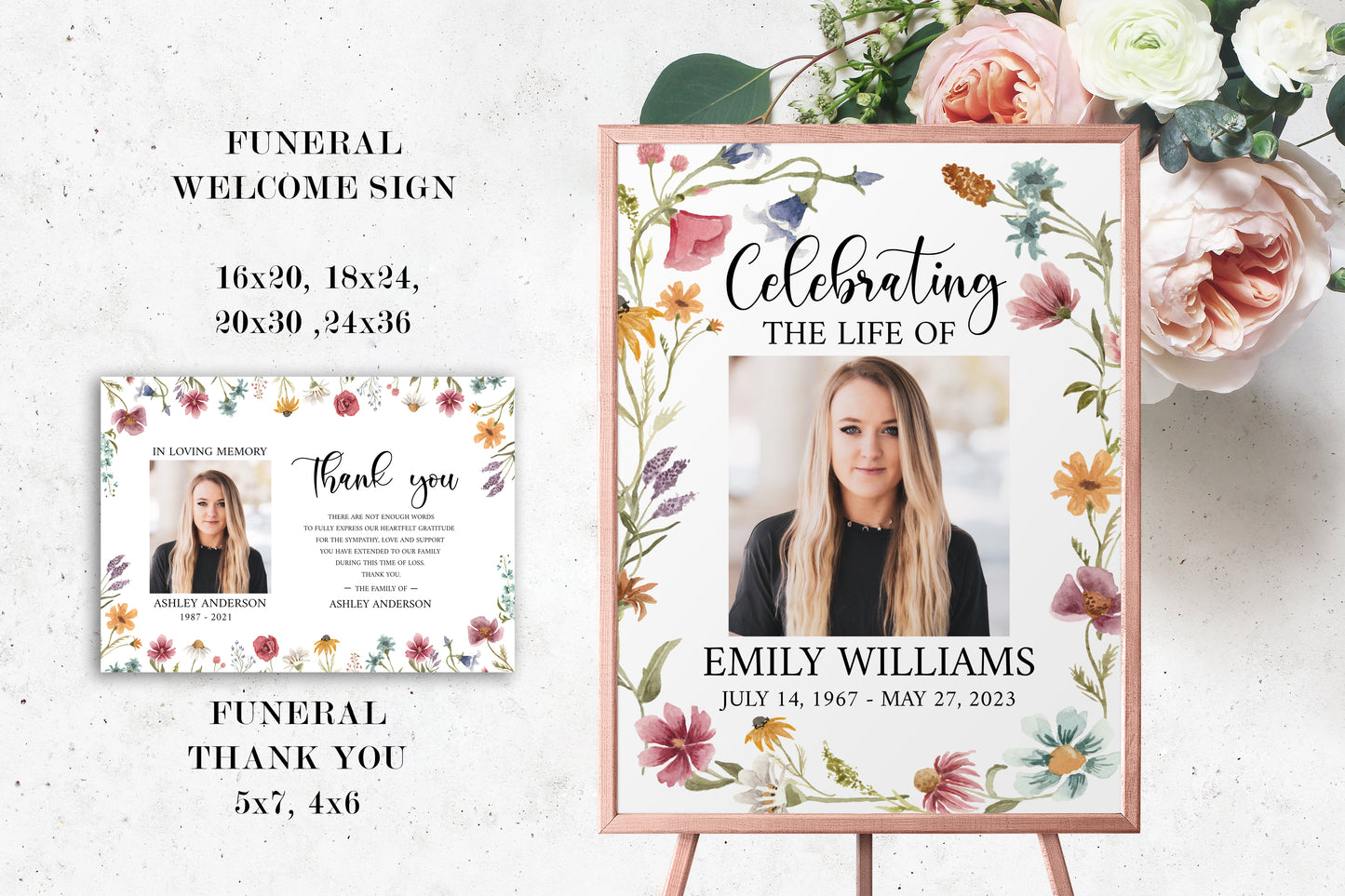 Celebration of Life Red Greenery Wildflower Meadow Funeral Bundle, Wildflower Memorial Package Wildflower Funeral Set
