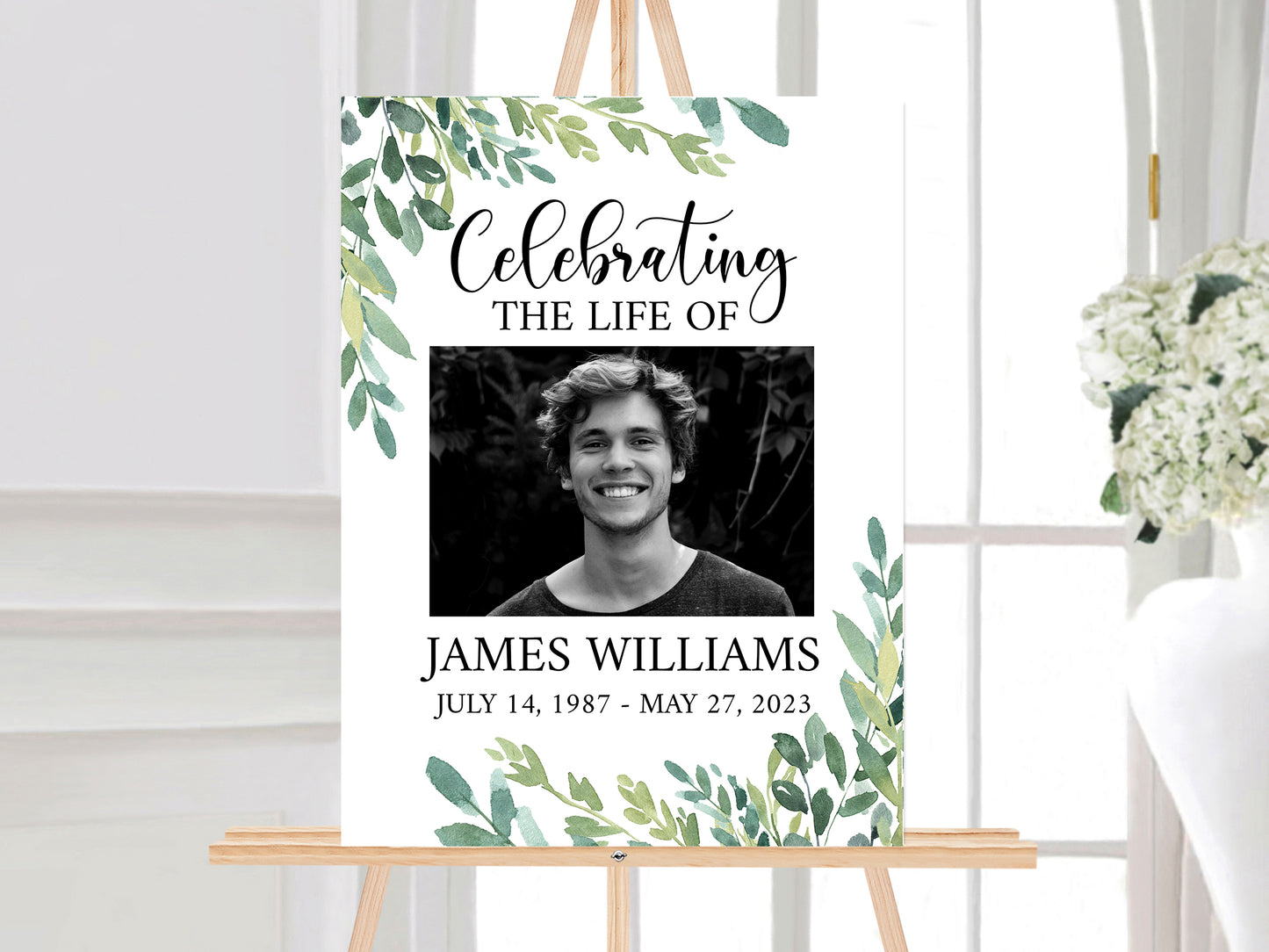 Celebration Of Life Greenery Funeral Welcome Sign Template, Greenery Funeral Poster, Printable Obituary Sign, Greenery Memorial Sign G2