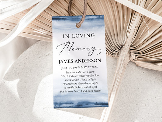 Baby Funeral Favor Tag Template, Blue Watercolor Memorial Candle Favor Tags, In Loving Memory Favor Tag, Baby Blue Boy Funeral Keepsakes B4