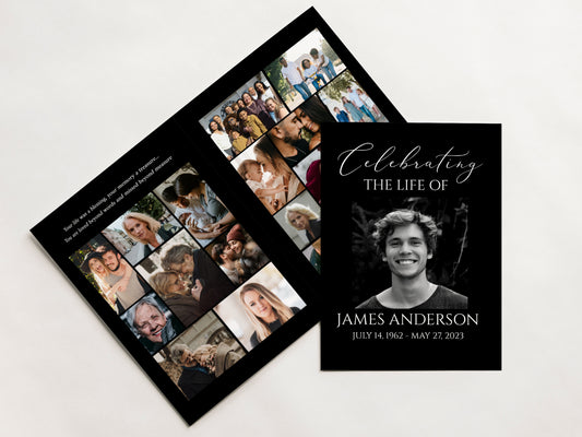 Celebration of Life 8 Page Minimalist Elegant Black Funeral Program Template, Minimalist Black Funeral Memorial Program, Obituary Program Template B7