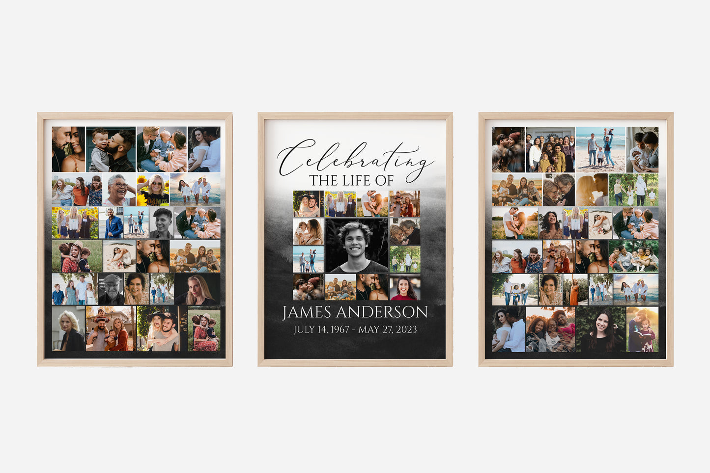 Set of 3 Funeral Posters Celebration Of Life Back Watercolor Photo Collage Funeral Welcome Sign Set Templates, Photo Memorial Sign, Funeral Poster Photo Display Set B6