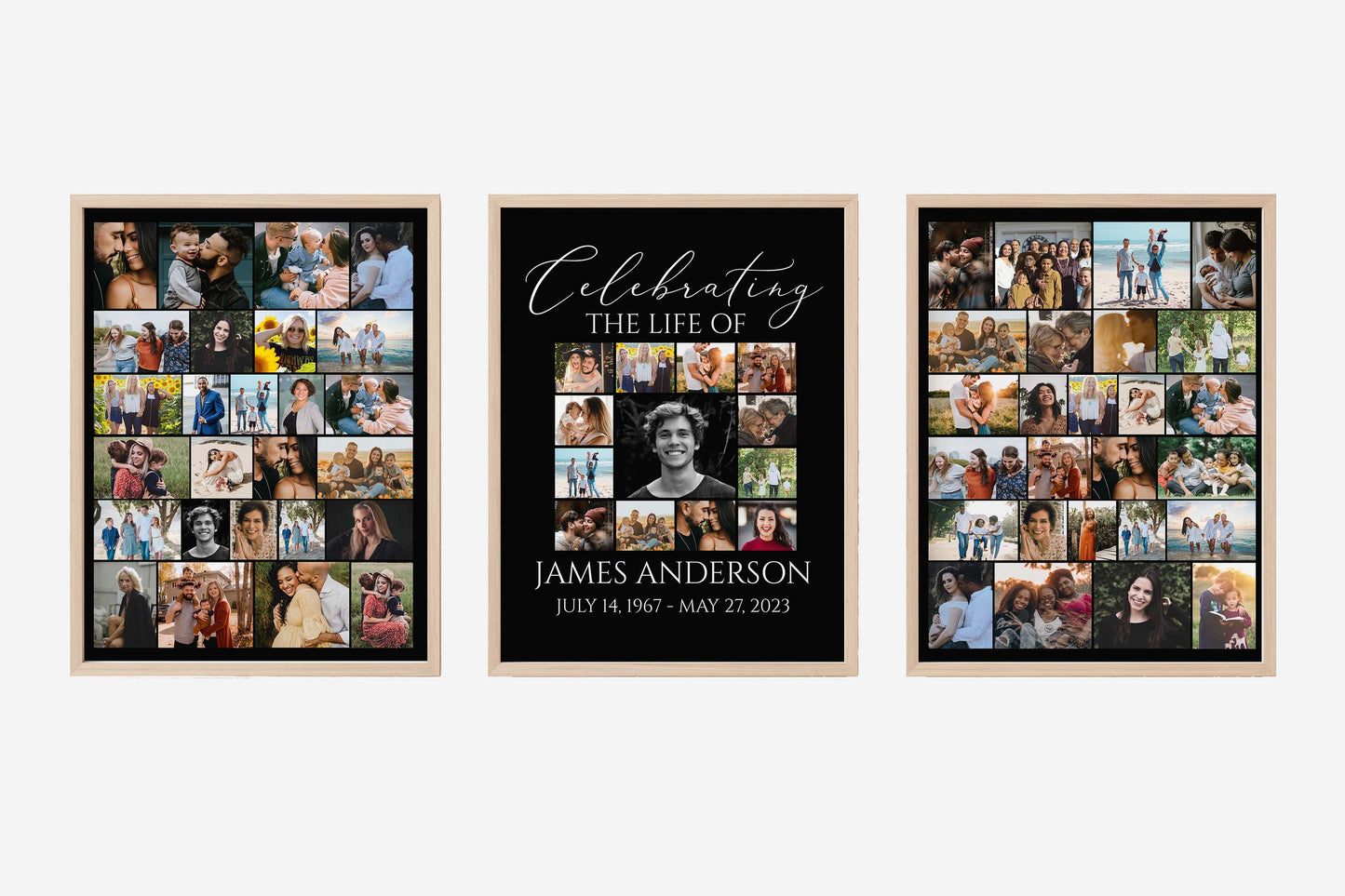 Celebration Of Life Minimalist Elegant Black Photo Collage Funeral Welcome Sign Set Templates, Black  Photo Memorial Sign Funeral Poster Photo Display Set