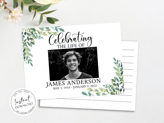 Celebration of life Watercolor Greenery Funeral Guest Book Template G2