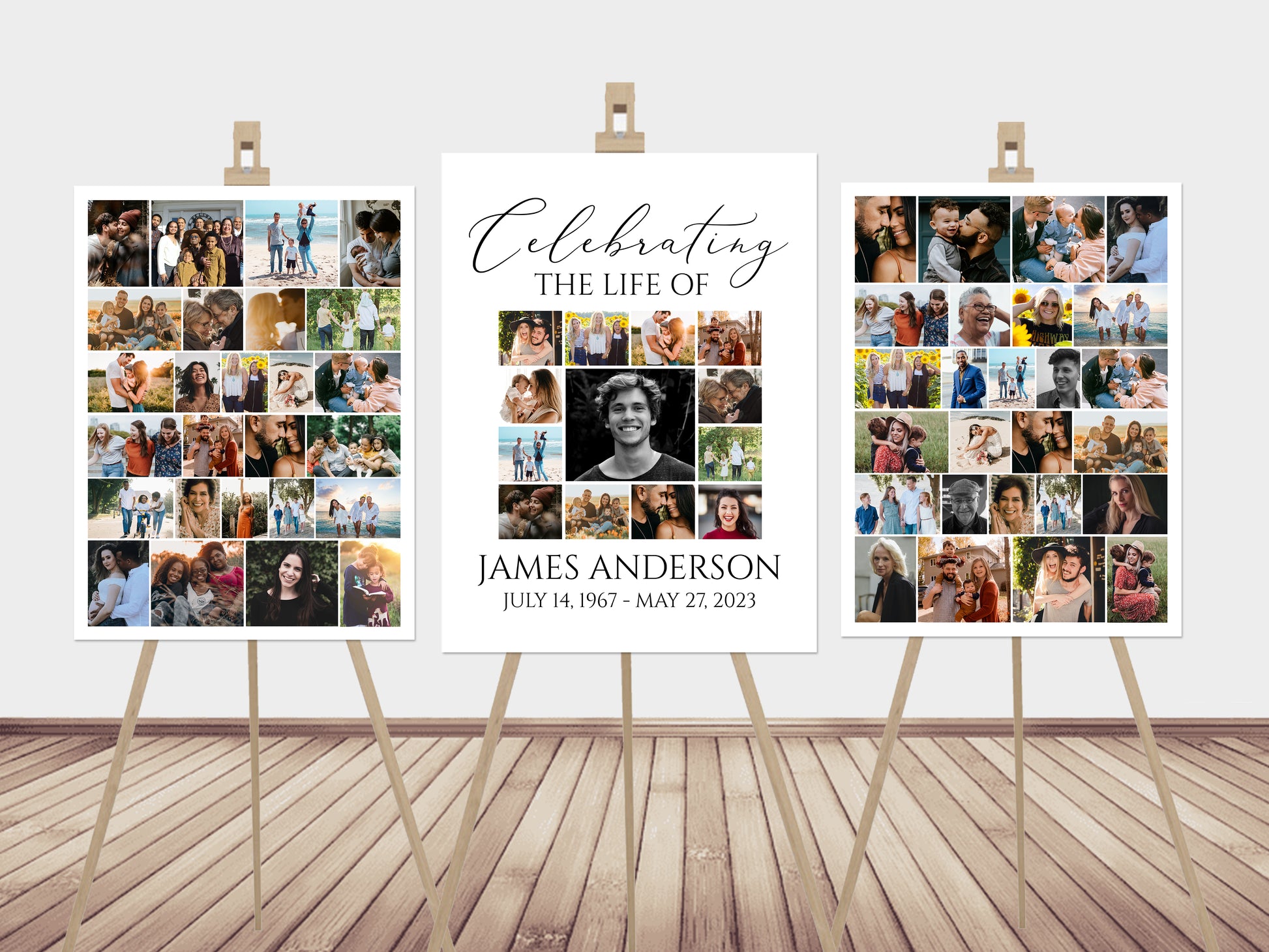 Collage Template for 26 Photos. Funeral Poster Board. in Loving