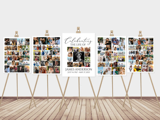 Celebration Of Life Funeral Poster, Editable 5 Photo Collage Funeral Welcome Signs, Memorial Sign Funeral Poster Photo Display Set of 5 S1