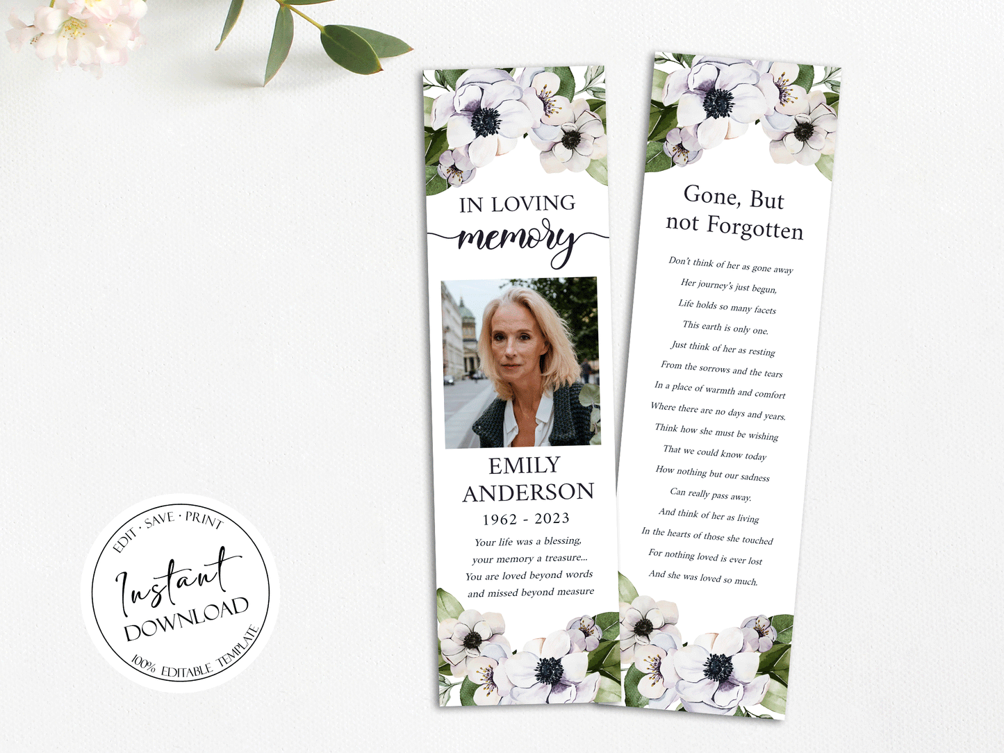 Celebration of life Purple Floral Greenery Funeral Bookmark Template, Funeral Bookmark, Funeral Keepsake Cards, Memorial Bookmark, Obituary Bookmark, Funeral Favors P3