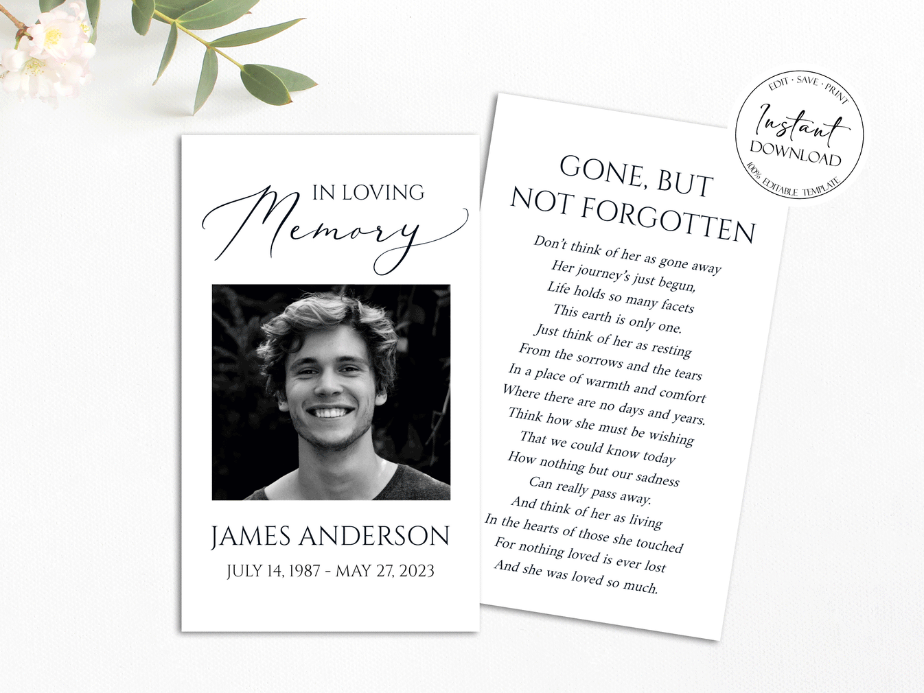 In Loving Memory Simple Elegant Funeral Prayer Card Template S1 ...