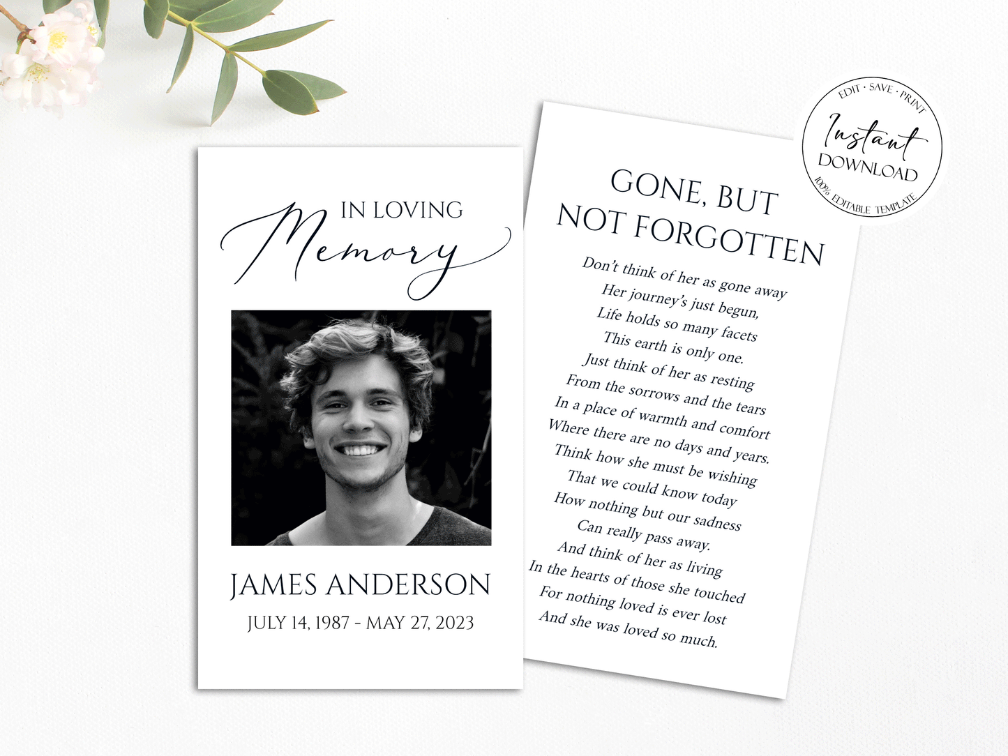 Editable Funeral Prayer Card Template, Printable Memorial Prayer Card Template, Funeral Prayer Card, Catholic Mass Card, Obituary Card S1