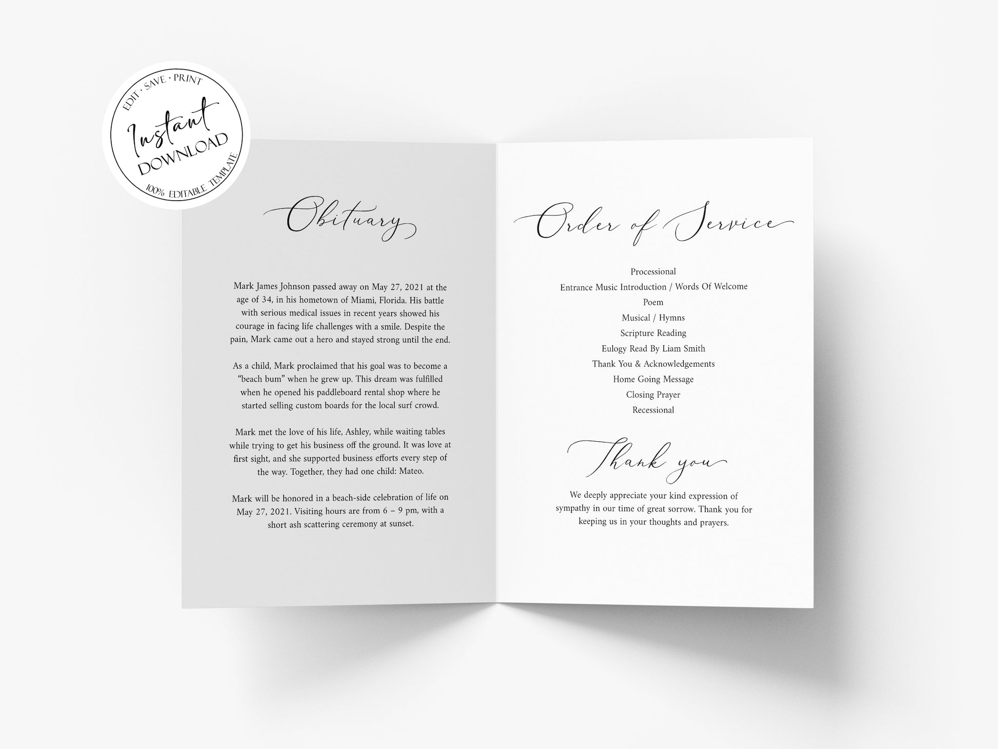 11x17 Funeral Program, Celebration of Life Funeral Program Template, Template Memorial Program, Funeral Brochure, Obituary Program, Editable Funeral Program Template