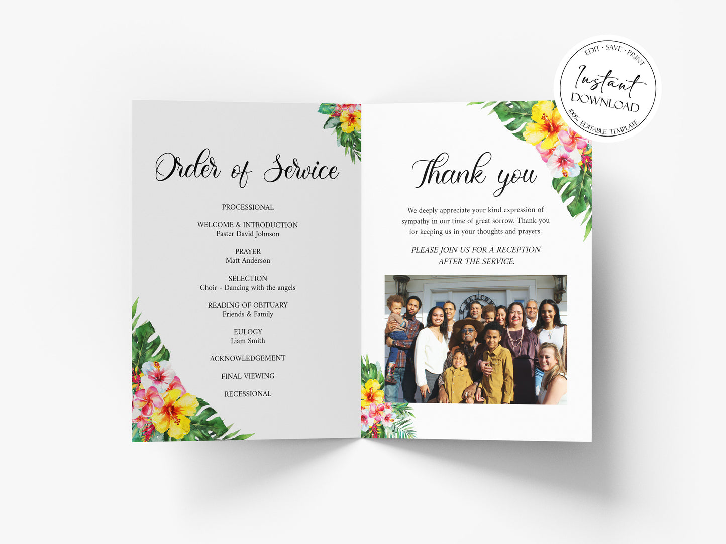 Celebration of Life 8 Page Tropical Hawaiian Plumeria Funeral Program Template H1