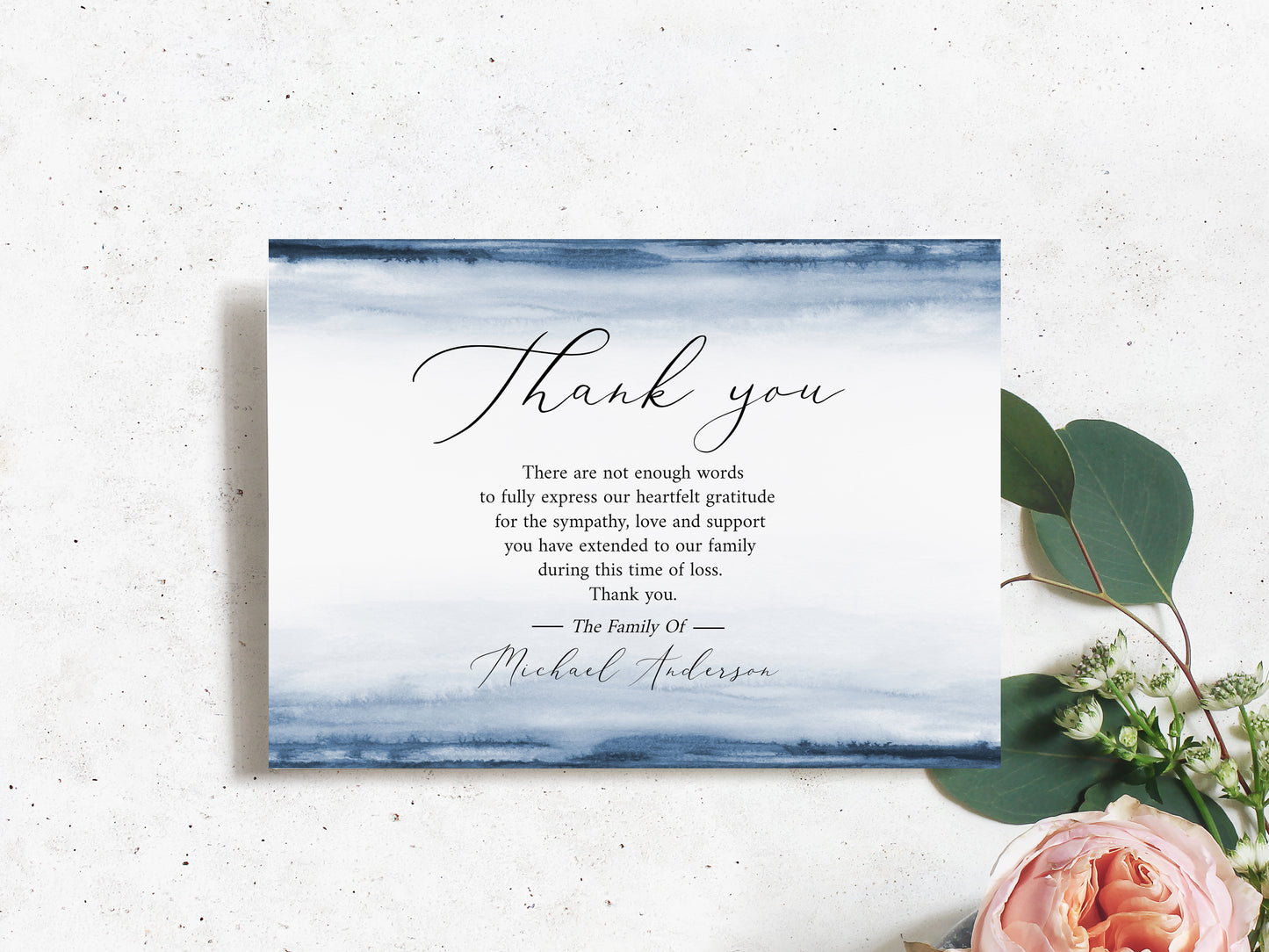 Blue Watercolor Funeral Thank You Cards, Celebration of life Funeral Thank You, Printable Memorial Thank You Card, Sympathy Card Template B4