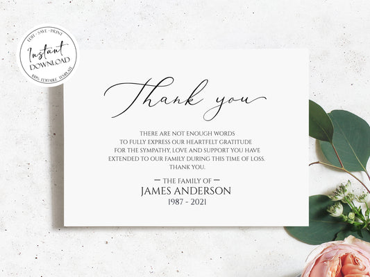 Celebration of life Simple Elegant Funeral Thank you Card Template S1