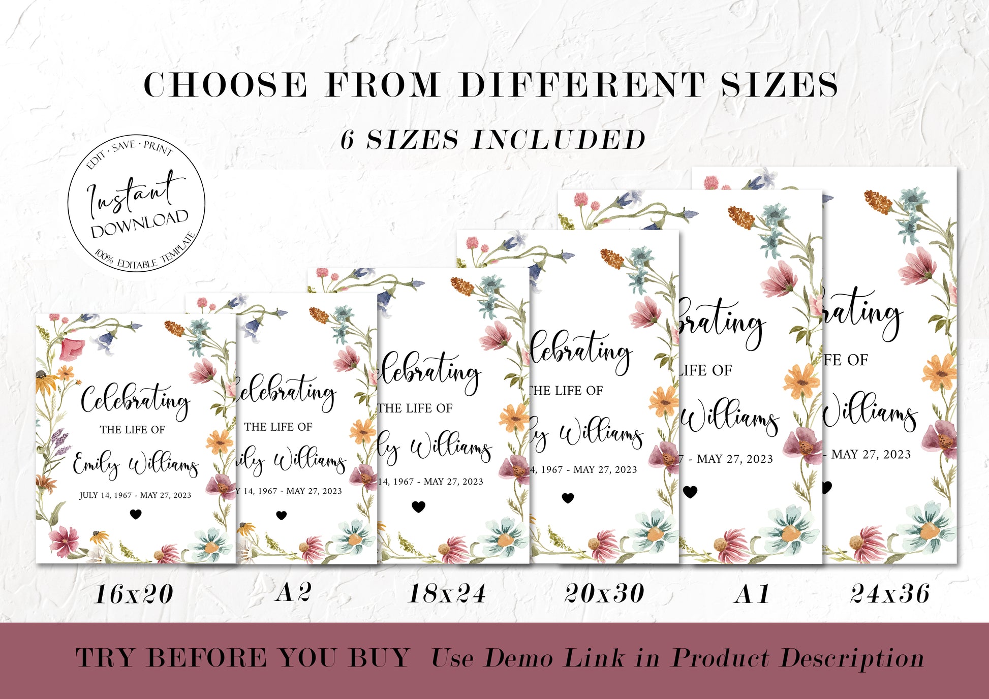Celebration Of Life Red Greenery Wildflower Meadow Funeral Welcome Sign Template, In Loving Memory Welcome Sign, Wildflower Meadow Memorial Sign