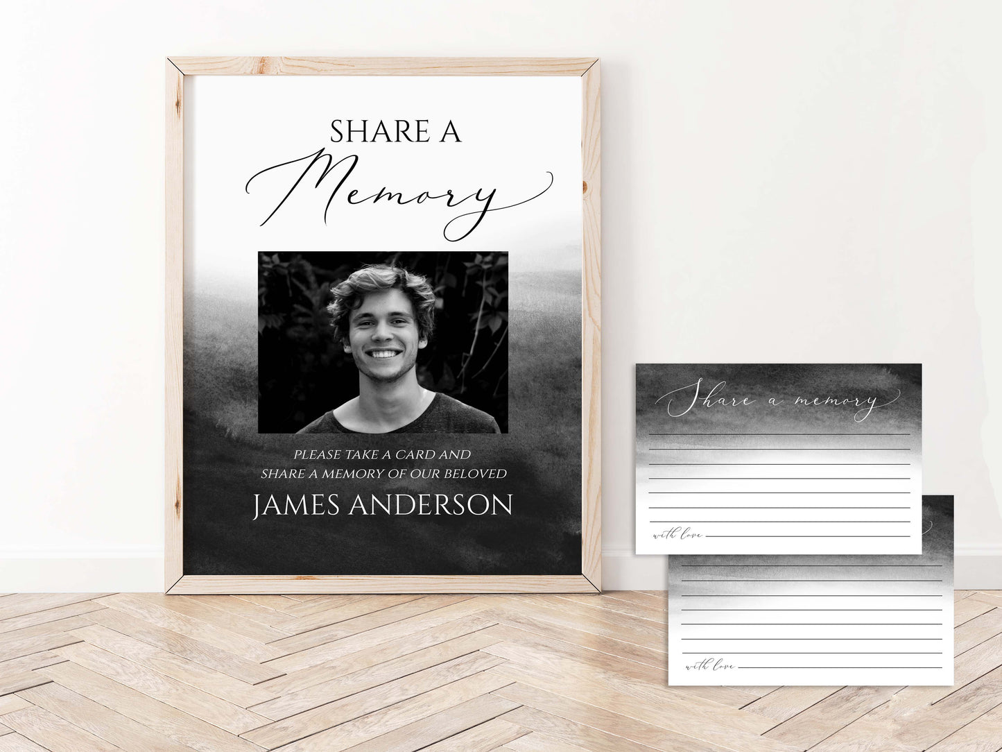 Black Watercolor Share a Memory Funeral Sign Share a Memory Card Template, Funeral Memory Card, Editable Black Funeral share a memory template