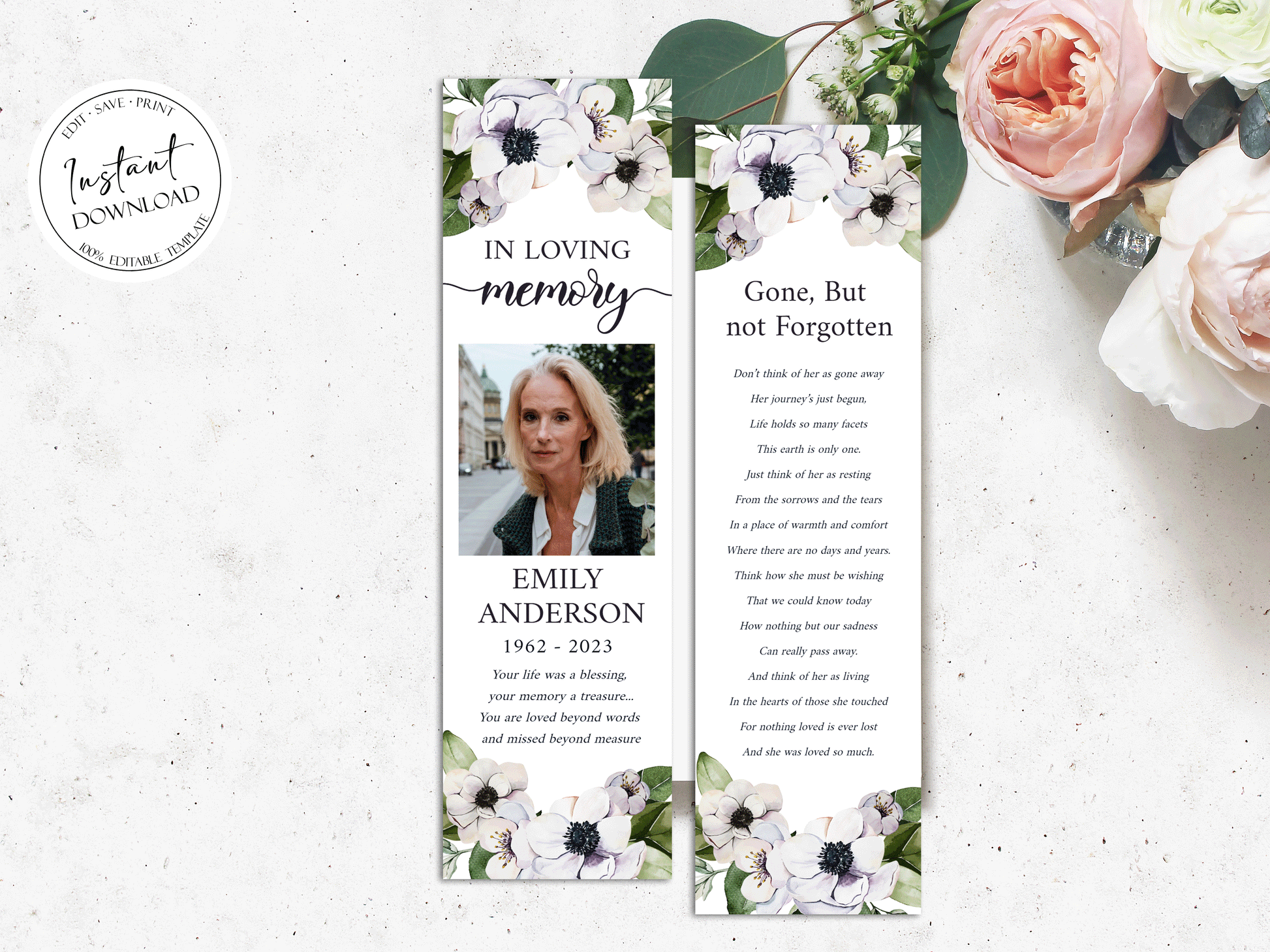 Celebration of life Purple Floral Greenery Funeral Bookmark Template, Funeral Bookmark, Funeral Keepsake Cards, Memorial Bookmark, Obituary Bookmark, Funeral Favors P3