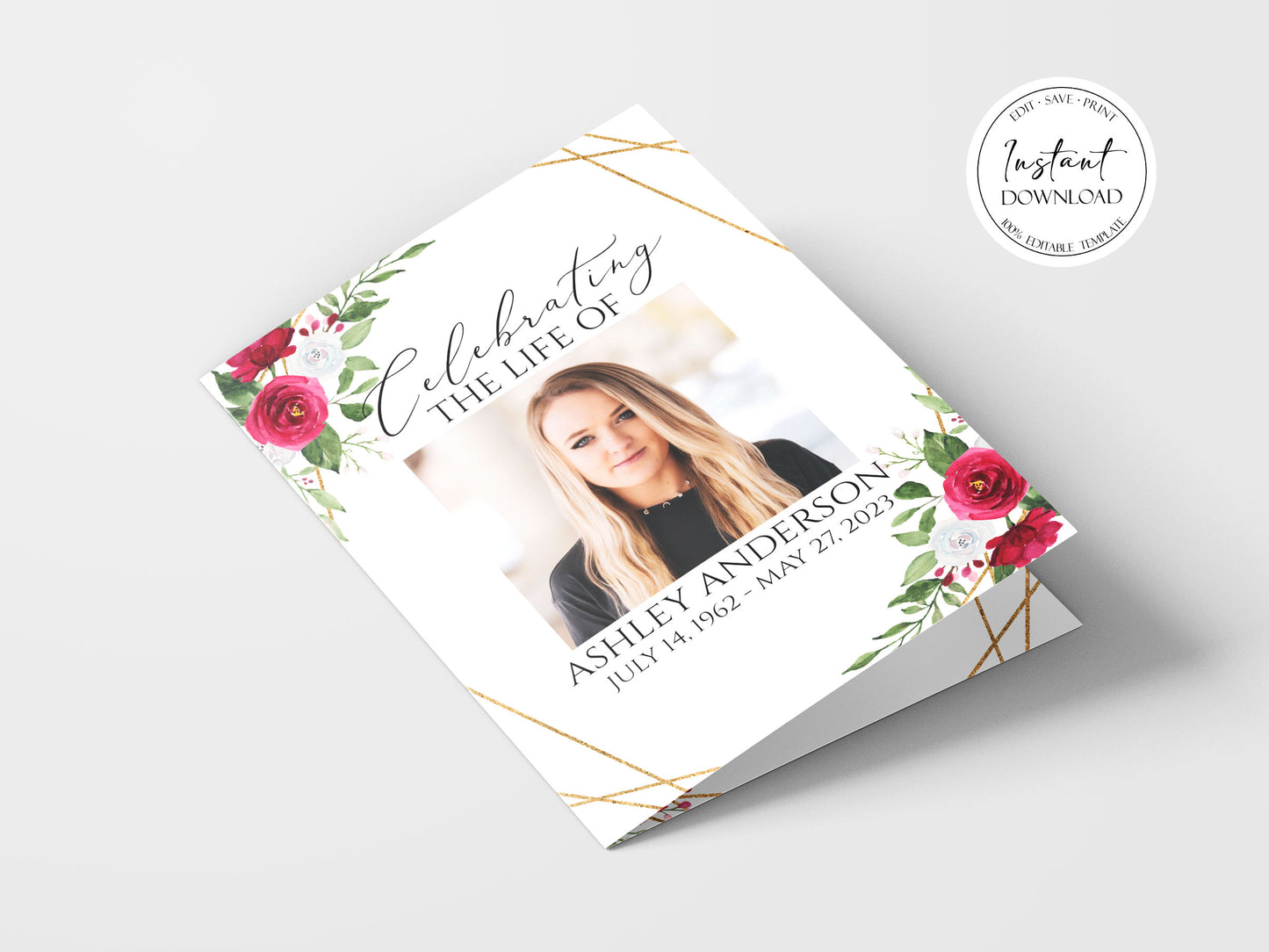 11x17 Celebration of life White Pink Roses Gold Funeral Program Template, White Pink Roses Funeral Program, Memorial Program, Obituary Program, Funeral Mass Program P2