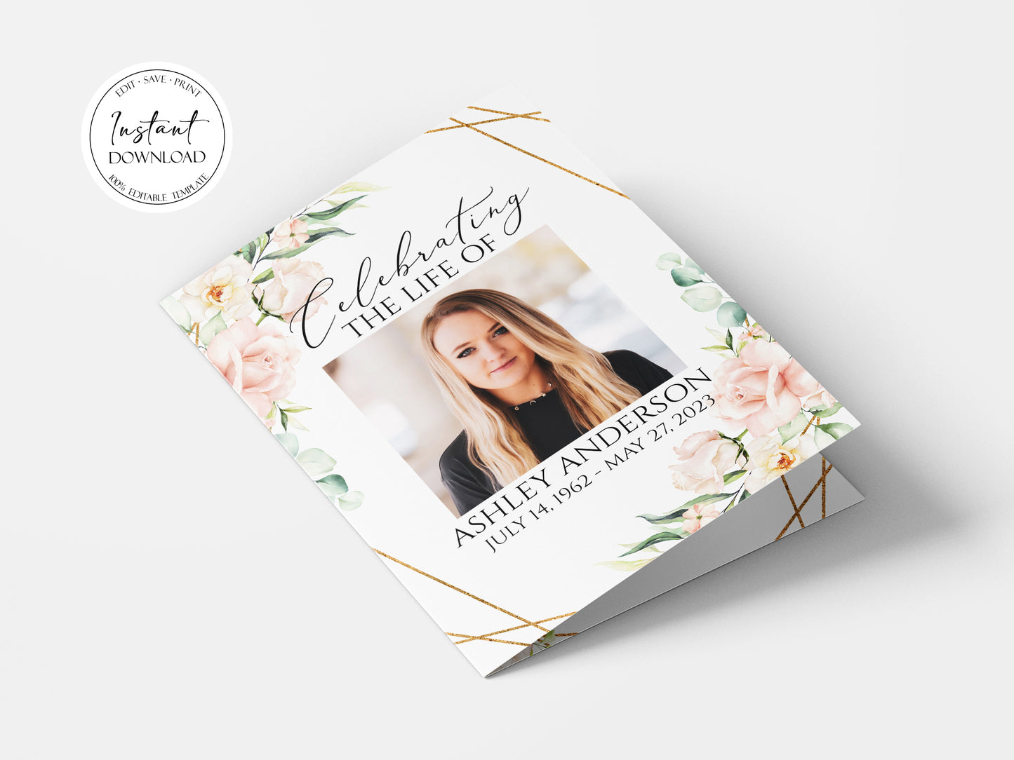 11x17 Celebration of life Funeral Program, Blush Pink Roses Funeral Program Template, Memorial Program, Obituary Program, Funeral Mass Program P4