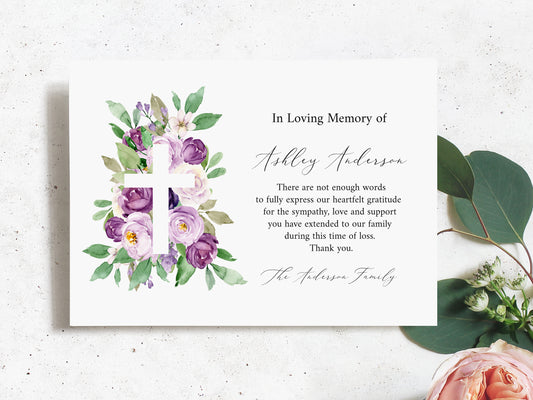 In Loving Memory of Funeral Thank You, Memorial Card, Printable Purple Cross Funeral Thank You Card Template, Editable Sympathy Card, P1