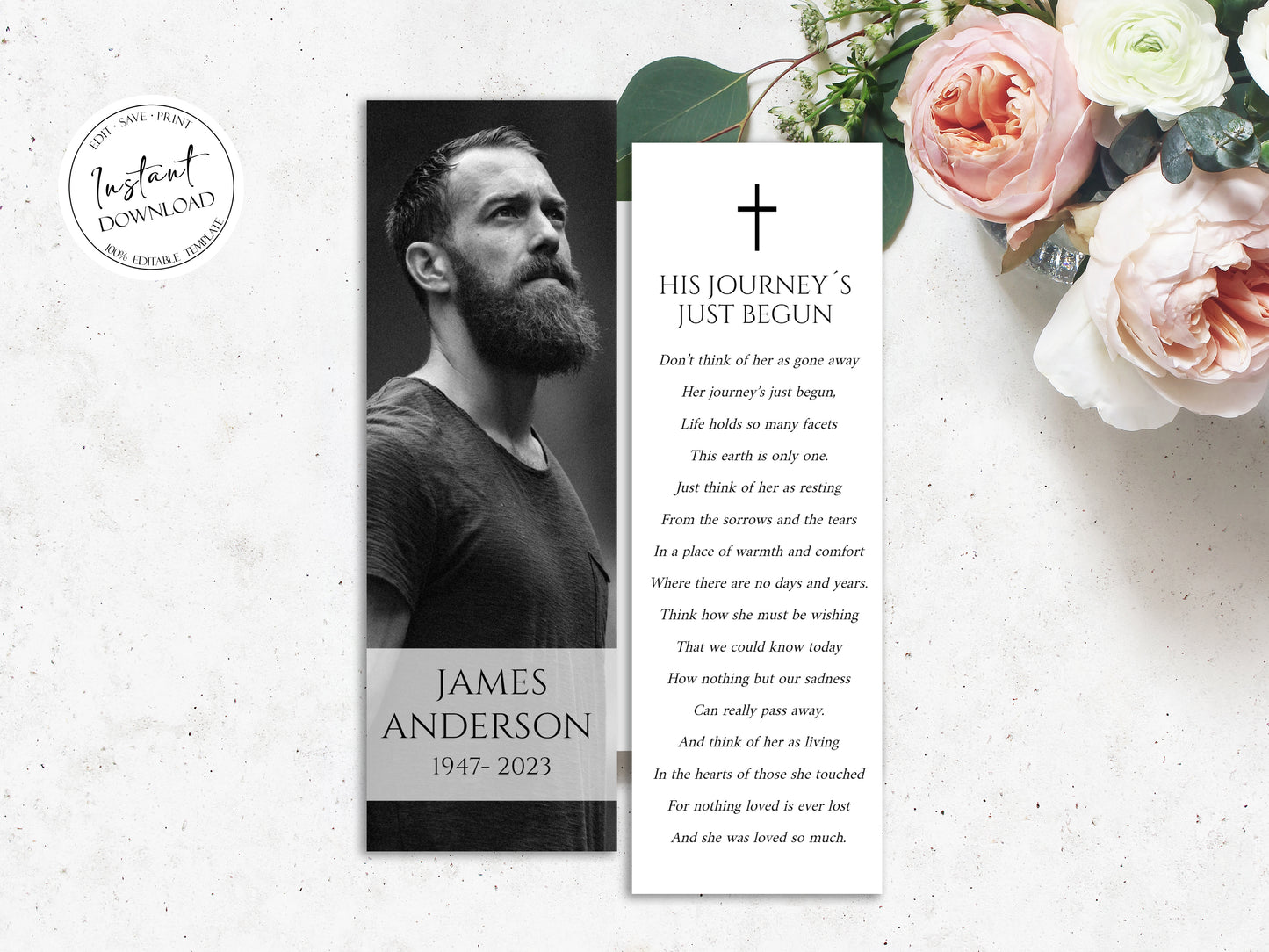 Celebration of Life Simple Elegant Funeral Bookmark Template S1